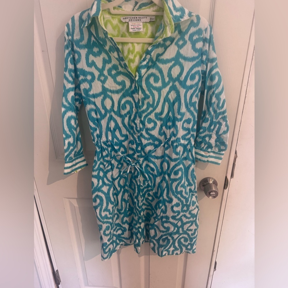 Gretchen Scott Everywhere Dress Arabesque Sky Blue Turquoise Sheath XS - Picture 2 of 14